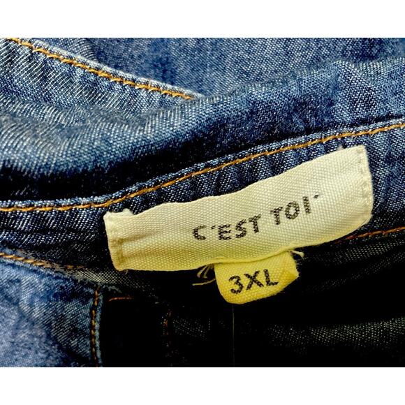 C'est Toi Juniors Blue Shirt Dress Roll Tab Sleeve Button Down Dress Size 3XL - Picture 3 of 8